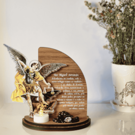 Oratório de São Miguel Arcanjo MDF Amadeirado com Imagem Acrílico 3D
