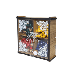 Rosário - 4 Terços Coloridos com Mistérios - com Caixa Personalizada em MDF Amadeirado com Tampa de Acrílico