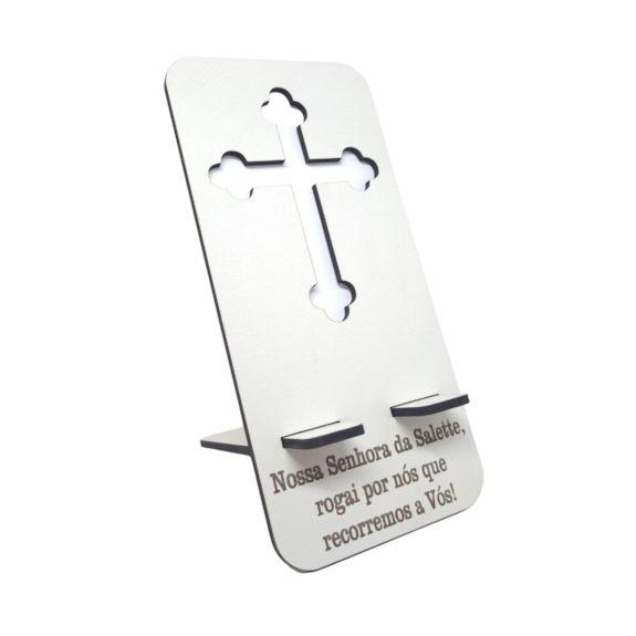 Suporte de Aparelho Celular em MDF Branco - Nossa Senhora da Salette (Porta-celular)