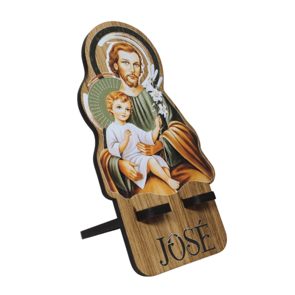 Suporte de Aparelho Celular São José Colorido - MDF Amadeirado (Porta-celular)
