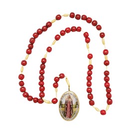 Terço da Coroa de Nossa Senhora das Lágrimas em Madeira Vermelha com Folheto