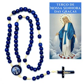 Terço de Nossa Senhora das Graças em Madeira - Azul Escuro