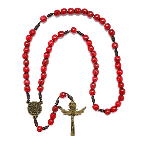 Terço de São Bento em Madeira com Medalha e Crucifixo em Metal