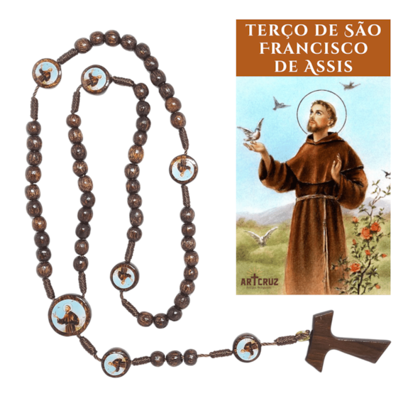 Terço de São Francisco de Assis com Medalhas em Madeira