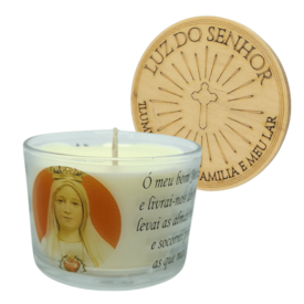 Produto Vela Aromática Nossa Senhora de Fátima Copo de Vidro